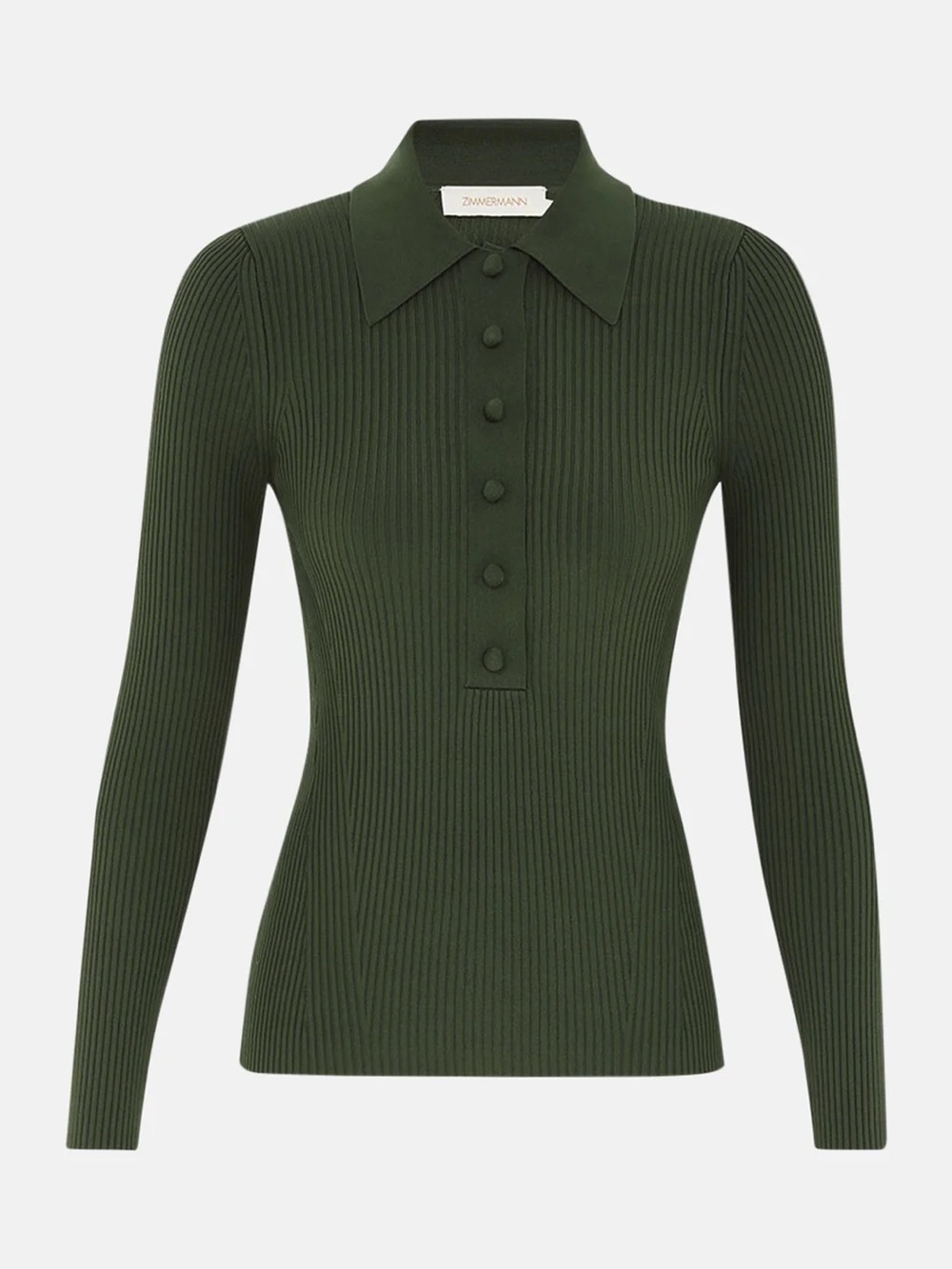 Zimmermann Black Ribbed Polo-Style Long Sleeve Top
